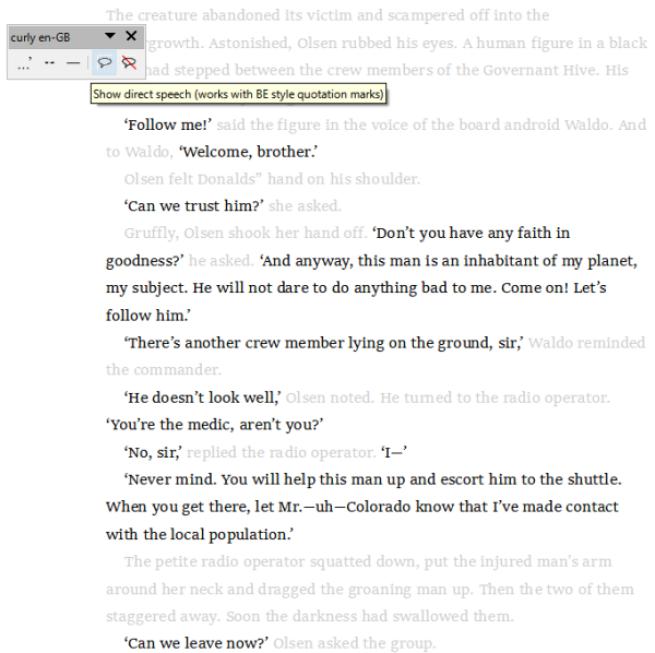 Screenshot: Show direct speech in OpenOffice Writer