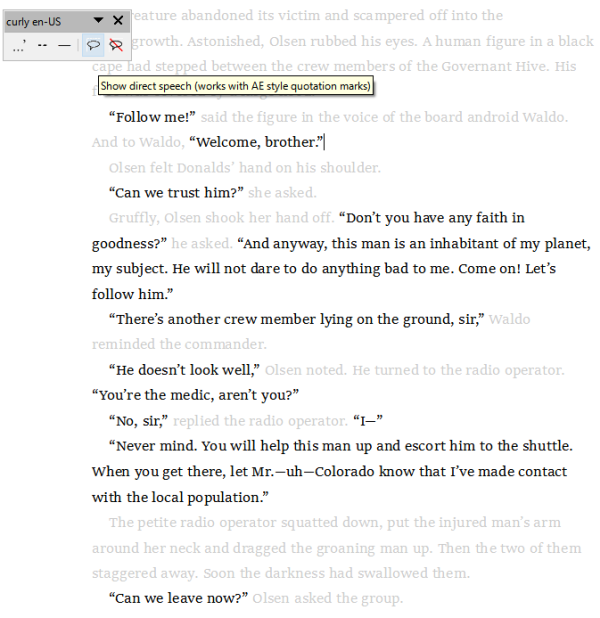 Screenshot: Show direct speech in OpenOffice Writer