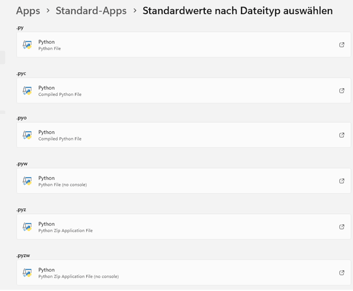Einstellungen > Standard-Apps > Standardwerte nach Dateityp auswählen